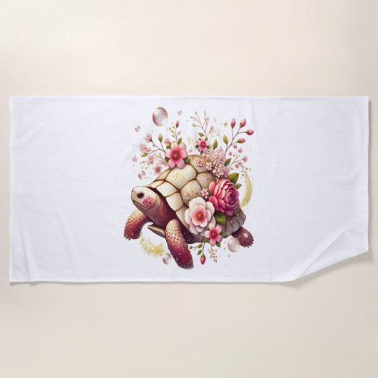 Boho Floral Zee Schildpad Roze Bloesem Strandlaken (Voorkant)