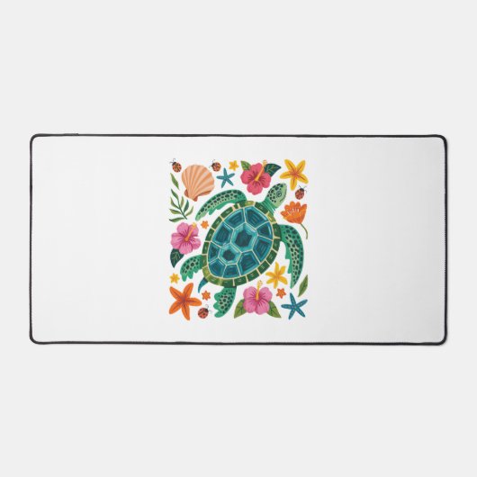 Boho Floral Zee Turtle Bureaumat (Voorkant)