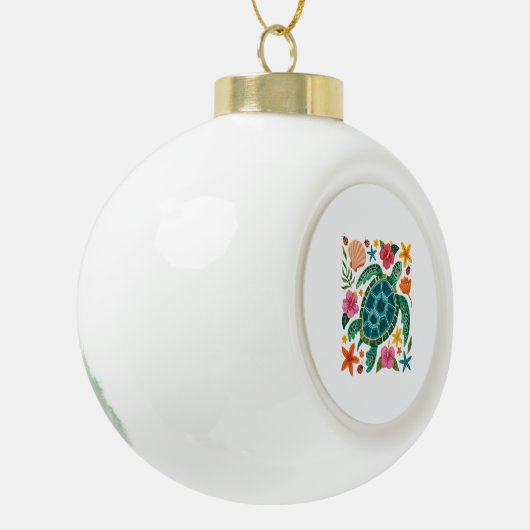 Boho Floral Zee Turtle Keramische Bal Ornament (Links)