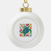 Boho Floral Zee Turtle Keramische Bal Ornament (Voorkant)