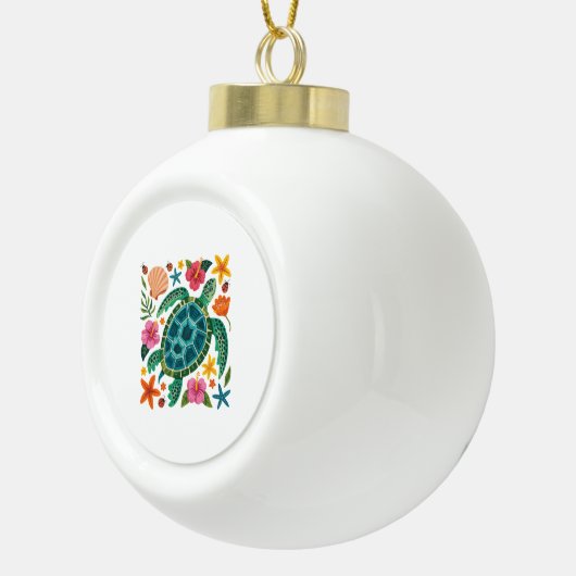 Boho Floral Zee Turtle Keramische Bal Ornament (Rechts)