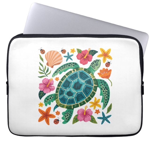 Boho Floral Zee Turtle Laptop Sleeve (Voorkant)