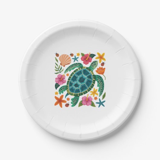 Boho Floral Zee Turtle Papieren Bordje (Voorkant)