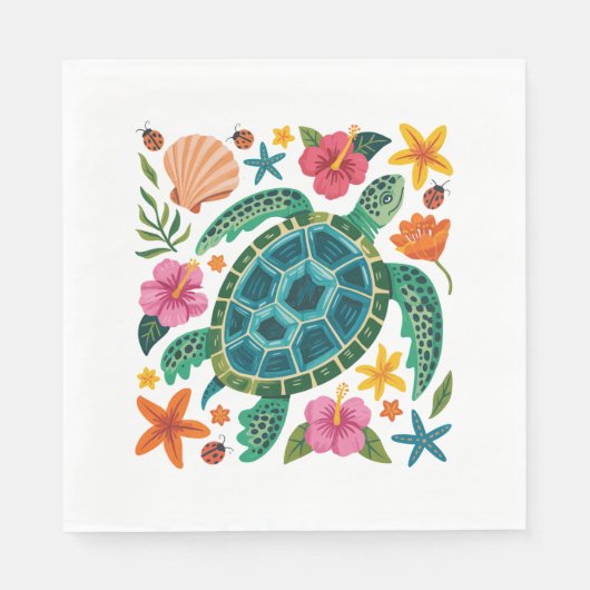 Boho Floral Zee Turtle Servet (Voorkant)