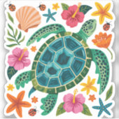 Boho Floral Zee Turtle Sticker (Voorkant)