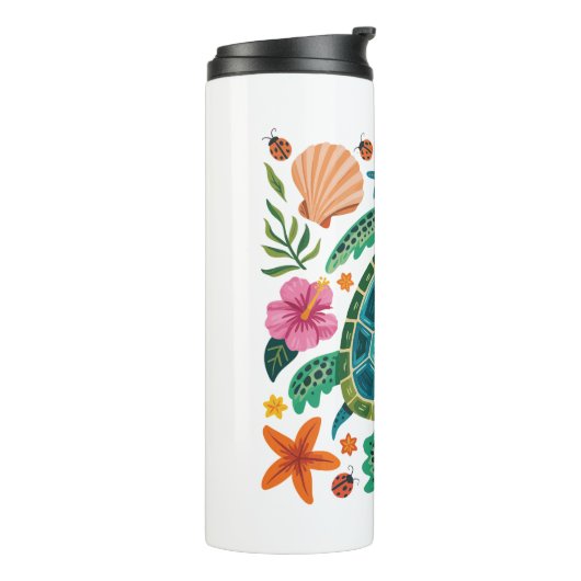Boho Floral Zee Turtle Thermosbeker (Gedraaid links)