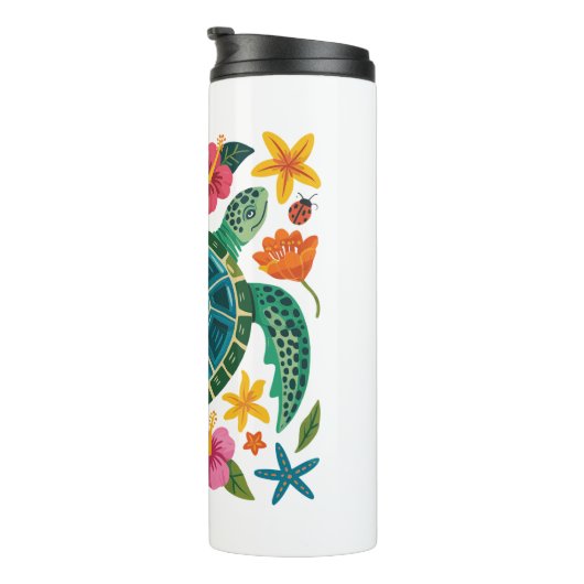Boho Floral Zee Turtle Thermosbeker (Geroteerd rechts)