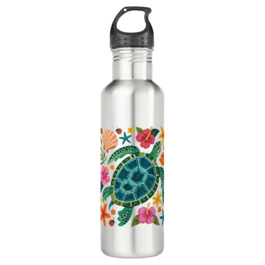 Boho Floral Zee Turtle Waterfles (Voorkant)