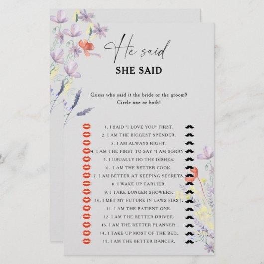 Boho Floral zei dat ze vrijgezellenfeest spel zei (Voorkant / Achterkant)