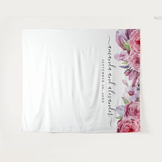 Boho florale achtergrond. Peony-trouwachtergrond Wandkleed (Voorkant (horizontaal))