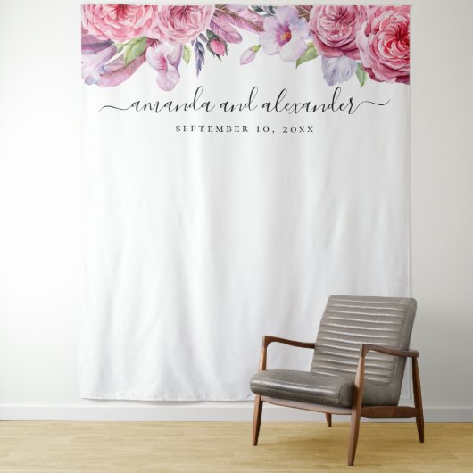 Boho florale achtergrond. Peony-trouwachtergrond Wandkleed (In situ)