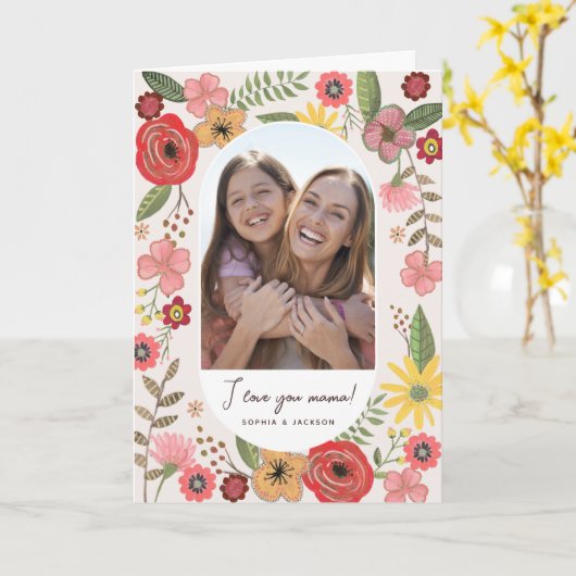 Boho florale blush girale moederdag tekening kaart (Gele Bloem)