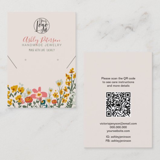 Boho florale logo juwelen oorringend ketting Qr-co Visitekaartje (Voorkant / Achterkant)
