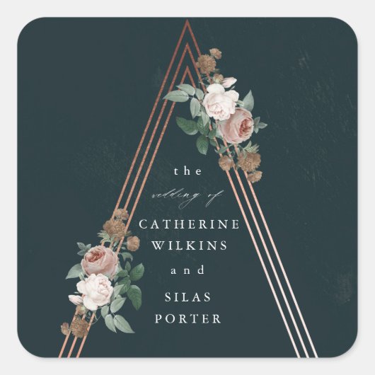 Boho florale piramide: structurele bruiloft vierkante sticker (Voorkant)