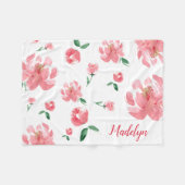 Boho florale roze pinda's gepersonaliseerde naam fleece deken (Voorkant (Horizontaal))