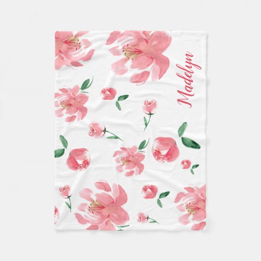 Boho florale roze pinda's gepersonaliseerde naam fleece deken (Voorkant)