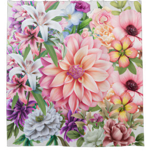 Boho florale tuinbloemen illustreren moderne douchegordijn