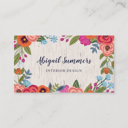 Boho Florals - Berken & Kalligrafie Script Visitekaartje (Voorkant)