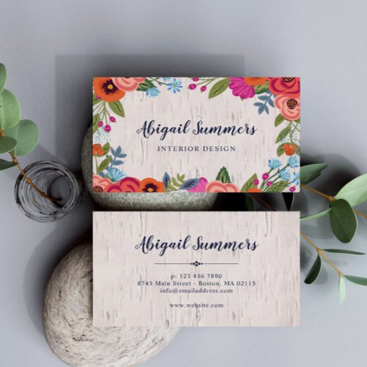 Boho Florals - Berken & Kalligrafie Script Visitekaartje