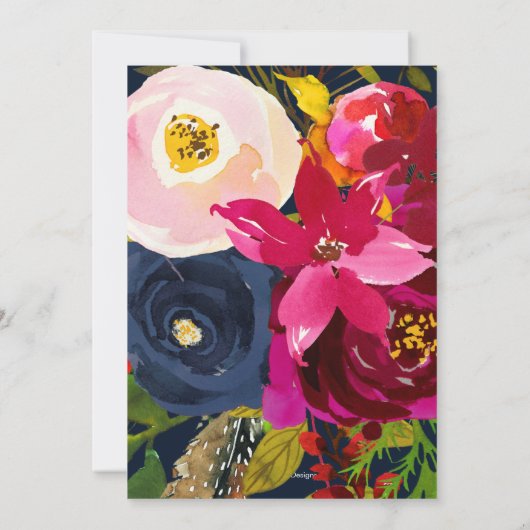 Boho Florals Bourgondische Waterverf bruiloft Kaart (Achterkant)