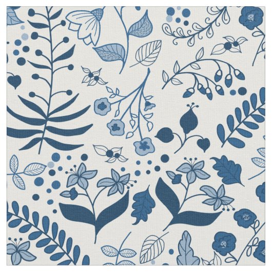 Boho Florals Classic Blues and White Stof (Close Up)