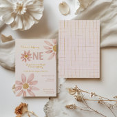 Boho Florals, Daisy Girl Eerste Verjaardag Uitnodi Kaart