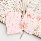 Boho Florals, Daisy Girl Eerste Verjaardag Uitnodi Kaart