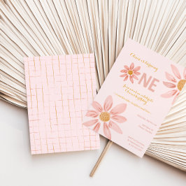 Boho Florals, Daisy Girl Eerste Verjaardag Uitnodi Kaart