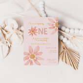 Boho Florals, Daisy Girl Eerste Verjaardag Uitnodi Kaart