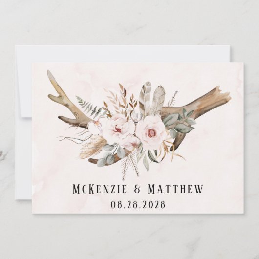 Boho Florals & Deer Antlers Arrows Dank je kaarten (Achterkant)