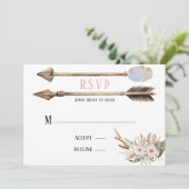 Boho Florals & Deer Antlers Arrows Weddenschap RSV Kaart (Staand voorkant)
