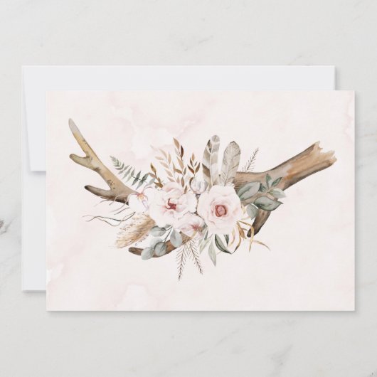 Boho Florals & Deer Antlers Arrows Weddenschap RSV Kaart (Achterkant)