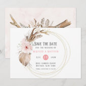 Boho Florals & Deer Antlers sparen de Datumkaarten Kaart (Voorkant / Achterkant)