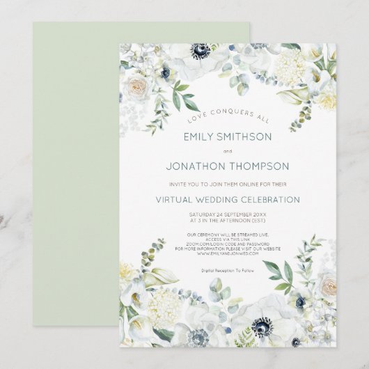 Boho Florals Eucalyptus verlaat virtuele bruiloft Kaart (Voorkant / Achterkant)