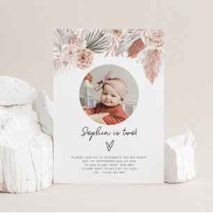 Boho Florals Foto Birthday Invitation Kaart