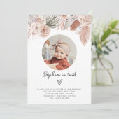 Boho Florals Foto Birthday Invitation Kaart (Staand voorkant)