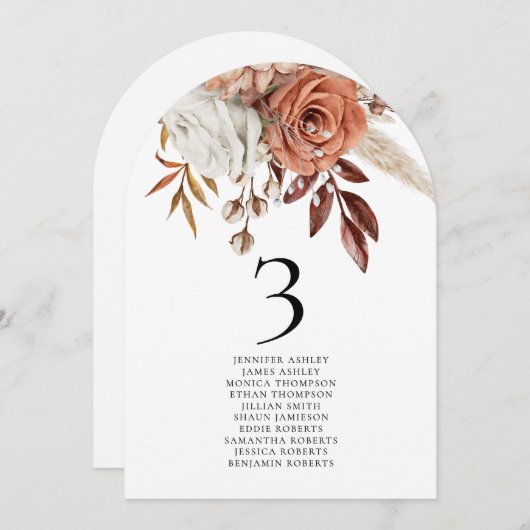 Boho Florals Gastennamen QR Trouwtafel Nummer Kaart (Voorkant / Achterkant)