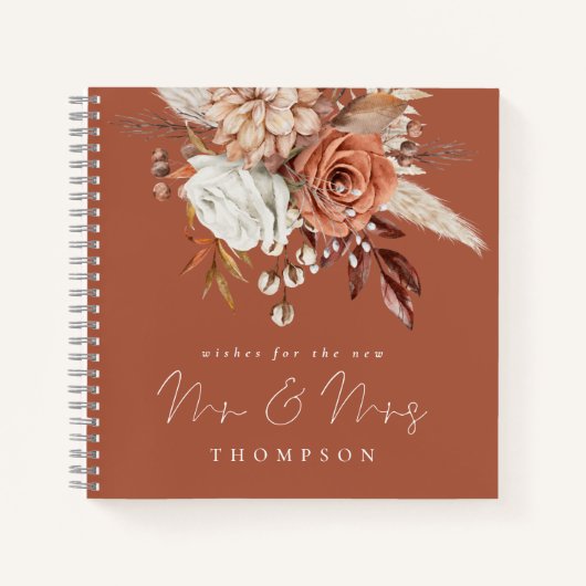 Boho Florals Mr Mrs Terracotta Gastboek Notitieboek (Voorkant)