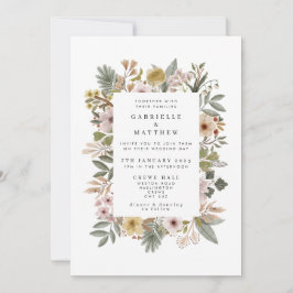 Boho Florals Neutral Wedding Invitation Kaart