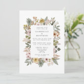 Boho Florals Neutral Wedding Invitation Kaart (Staand voorkant)