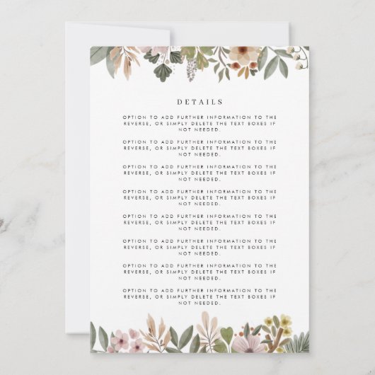 Boho Florals Neutral Wedding Invitation Kaart (Achterkant)