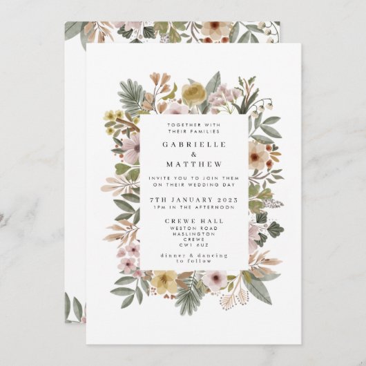 Boho Florals Neutral Wedding Invitation Kaart (Voorkant / Achterkant)