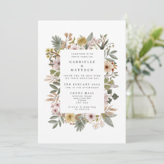 Boho Florals Neutral Wedding Invitation Kaart