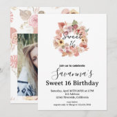 Boho Florals Personalized Sweet 16 Birthday Kaart (Voorkant / Achterkant)