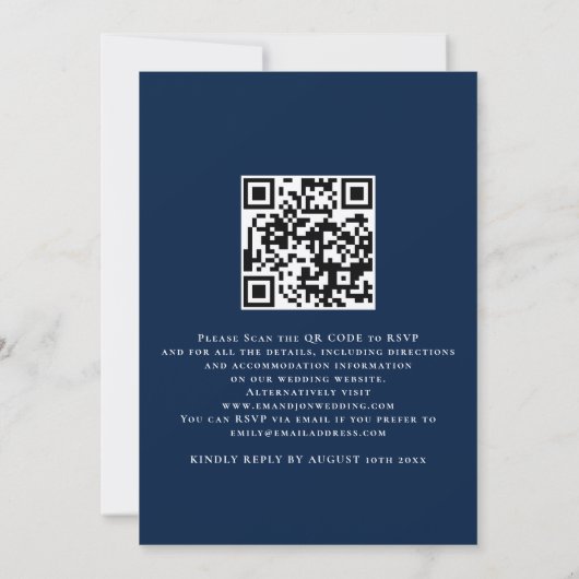 Boho Florals QR Code Navy Blue Winter Wedding Kaart (Achterkant)