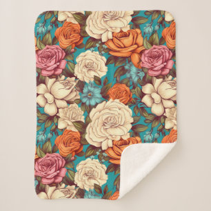  Boho Florals, Turquoise Cream Botanicals Sherpa Deken