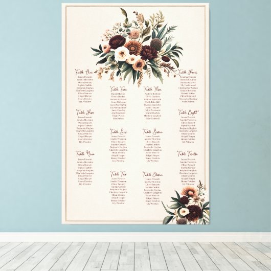 Boho Florals Zitplaatskaart Canvas Afdruk (Insitu (Houten vloer))