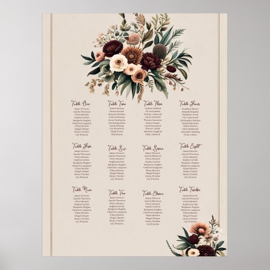 Boho Florals Zitplaatskaart Poster (Voorkant)