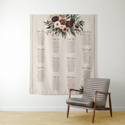 Boho Florals Zitplaatskaart Wandkleed (In situ)