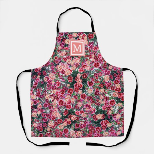 boho floreel rood roze perzikmonogram schort (Voorkant)